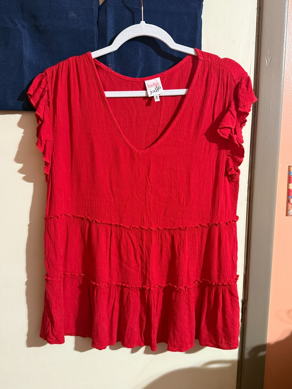 Belle Du Jour Red Ruffle Peplum Blouse Top Size M